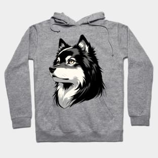 Stunning and Cool Finnish Spitz Monochrome and Gold Portrait for Father's Day Hoodie